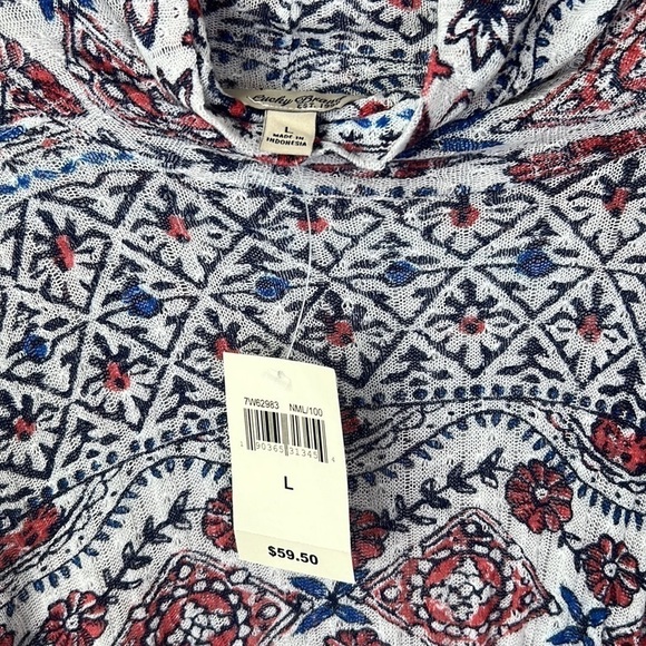 Lucky Geometric Gauze Mock Turtleneck Long Sleeve Tunic Top Size L - Picture 6 of 11